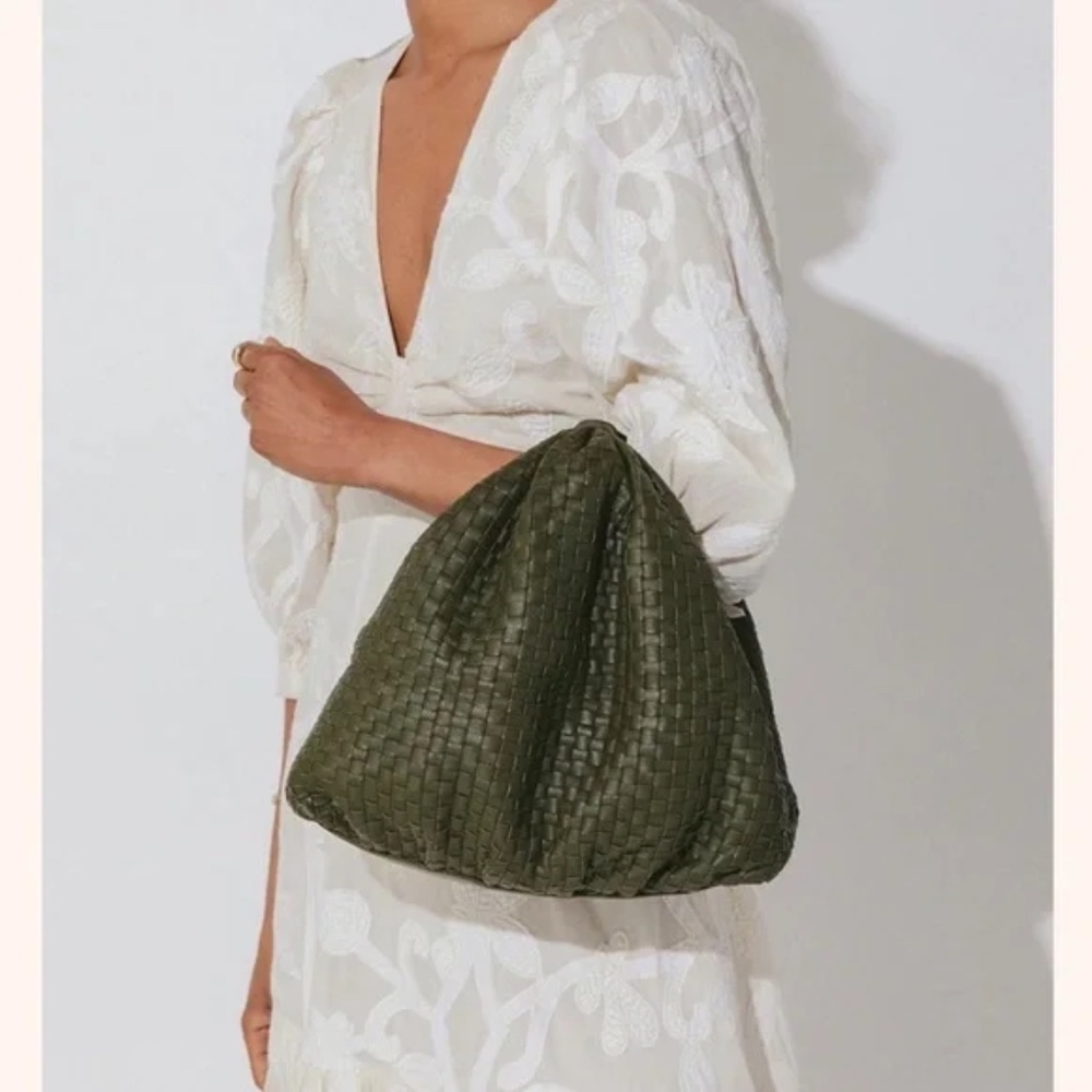 HTF NWT Cleobella Nia Woven Handbag Leather Dark Green